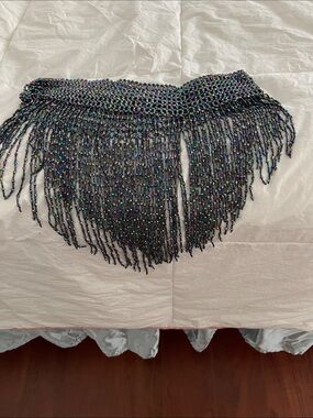 Beaded Fringe Belt in Iridescent Black